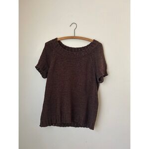 Liz & Co Womens Brown Knit Top XL Short Sleeve Boho Casual Lightweight
